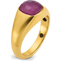 10K Yellow Gold Men's Ruby Doublet Stone Complete Ring with Lab-Created Ruby - Bold Red Elegance by IBGoodman