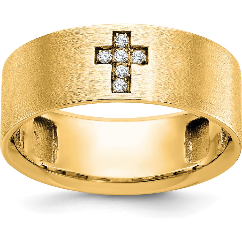 10K Yellow Gold Men's Satin Cross Ring with Diamond Accents by IBGoodman