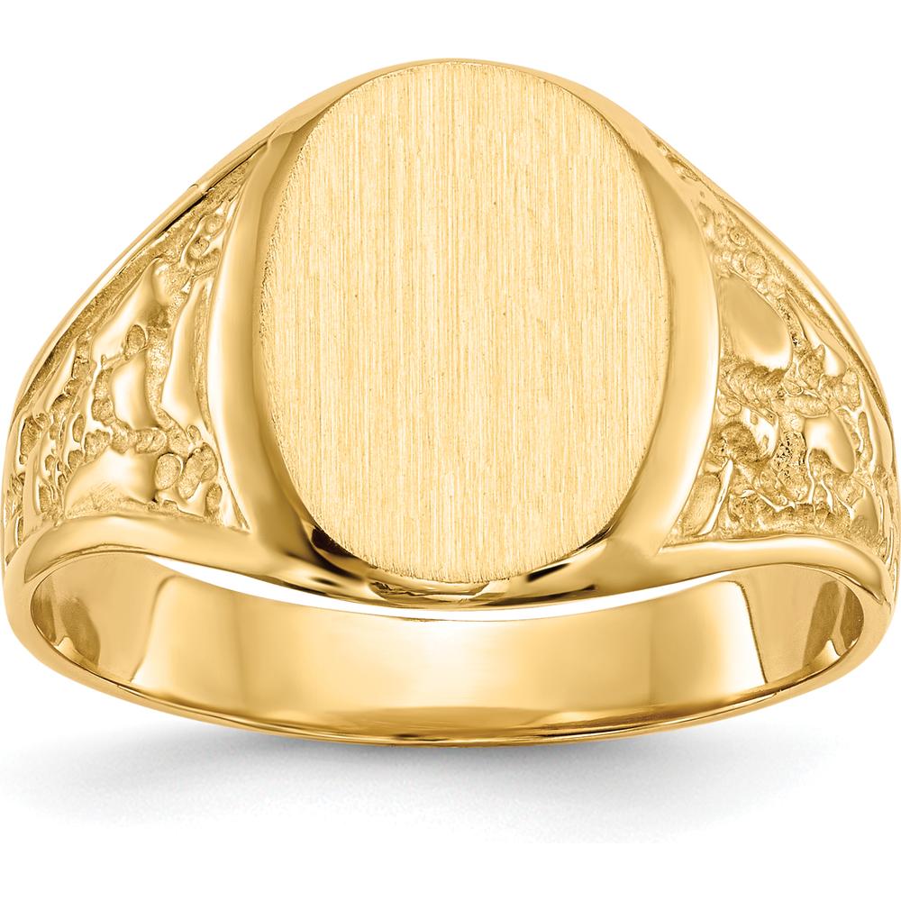 10K Yellow Gold Men's Signet Ring with Polished & Brushed Finish - Engravable Closed Back Design