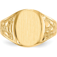 10K Yellow Gold Men's Signet Ring with Polished & Brushed Finish - Engravable Closed Back Design