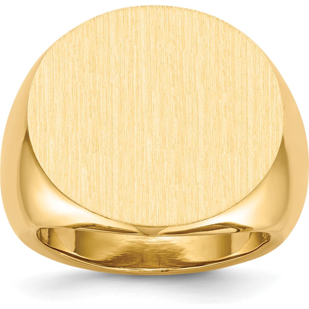 10K Yellow Gold Men's Signet Ring with Polished & Brushed Finish - Engravable, Tapered Band, 21mm Top Width