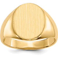 10K Yellow Gold Men's Signet Ring with Polished and Satin Finish - Engravable 16x12.5mm Top