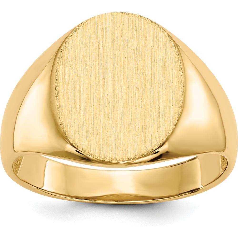 10K Yellow Gold Men's Signet Ring with Polished and Satin Finish - Engravable 16x12.5mm Top