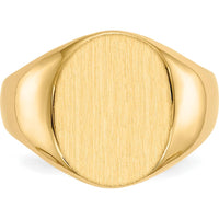 10K Yellow Gold Men's Signet Ring with Polished and Satin Finish - Engravable 16x12.5mm Top