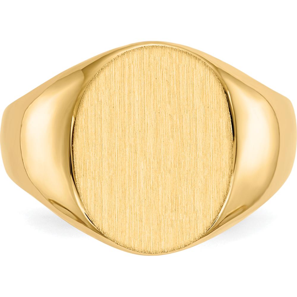 10K Yellow Gold Men's Signet Ring with Polished and Satin Finish - Engravable 16x12.5mm Top