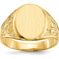 10K Yellow Gold Men's Signet Ring with Satin and Brushed Finish - Custom Engravable, 15mm Top