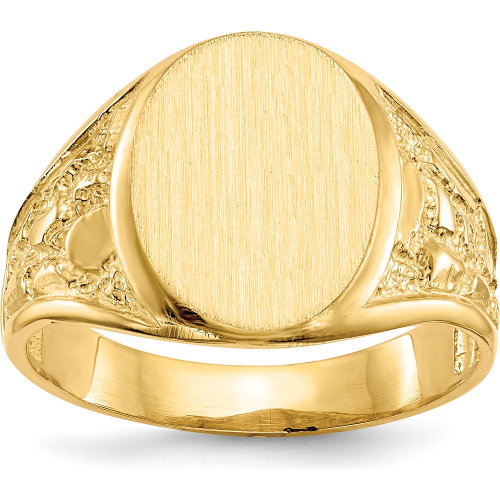 10K Yellow Gold Men's Signet Ring with Satin and Brushed Finish - Custom Engravable, 15mm Top