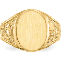 10K Yellow Gold Men's Signet Ring with Satin and Brushed Finish - Custom Engravable, 15mm Top