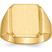 10K Yellow Gold Men's Signet Ring with Satin Brushed Finish - 15.0mm x 12.5mm