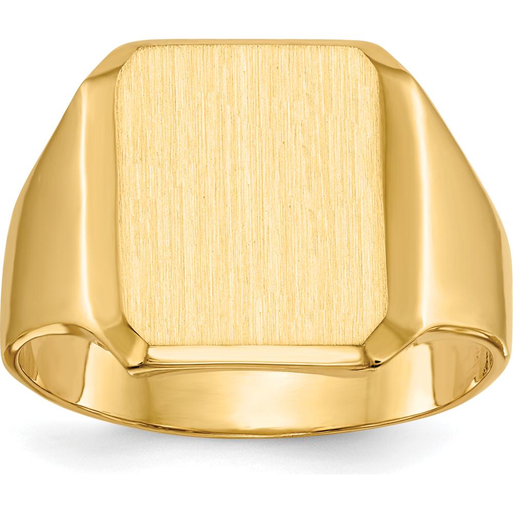 10K Yellow Gold Men's Signet Ring with Satin Brushed Finish - 15.0mm x 12.5mm