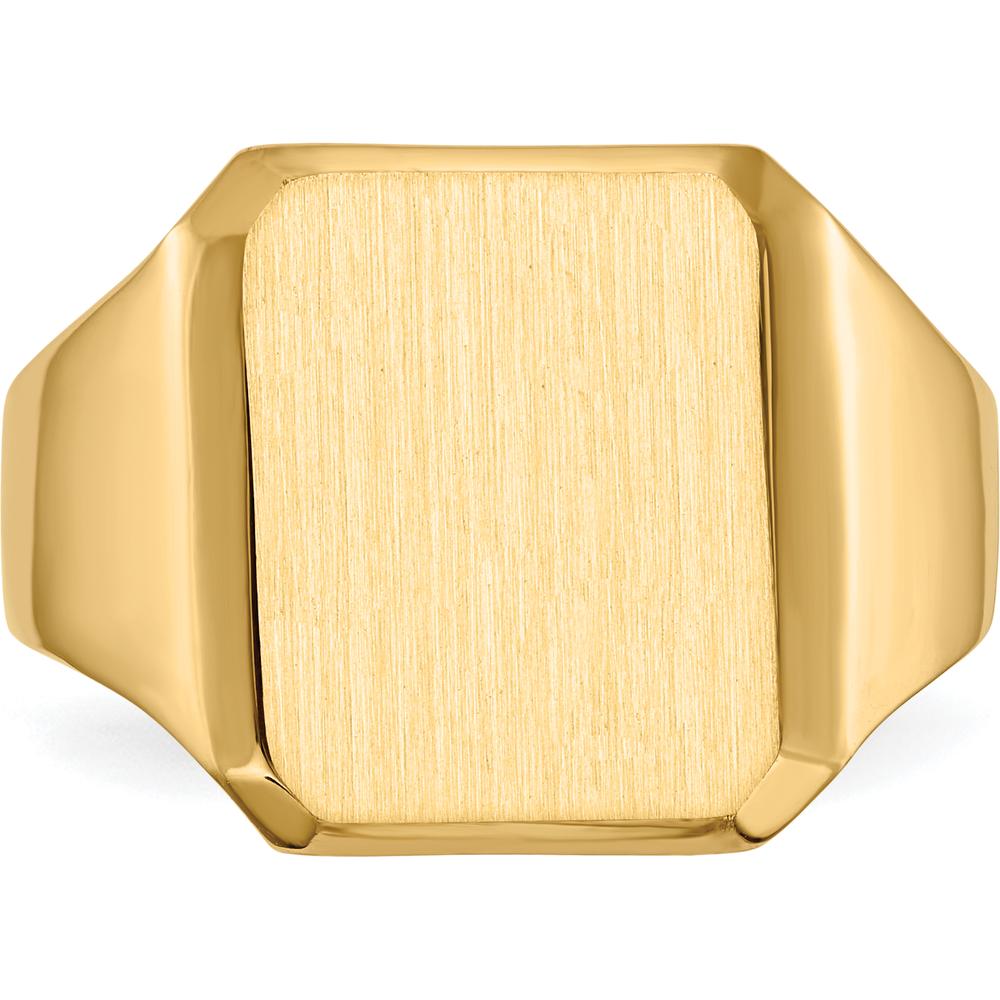 10K Yellow Gold Men's Signet Ring with Satin Brushed Finish - 15.0mm x 12.5mm