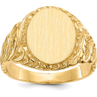 10K Yellow Gold Men's Signet Ring with Satin Finish and Engravable Top - 13mm x 10.5mm Top Dimensions
