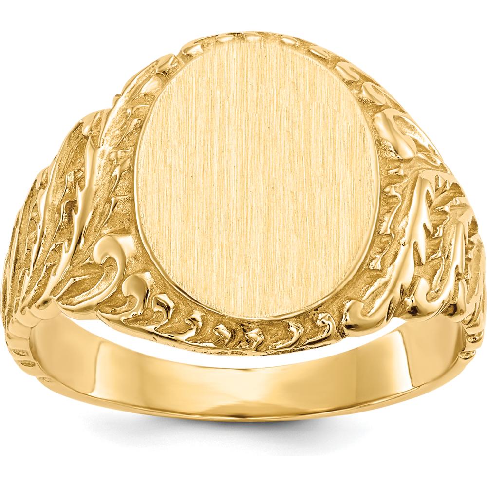 10K Yellow Gold Men's Signet Ring with Satin Finish and Engravable Top - 13mm x 10.5mm Top Dimensions