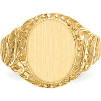 10K Yellow Gold Men's Signet Ring with Satin Finish and Engravable Top - 13mm x 10.5mm Top Dimensions