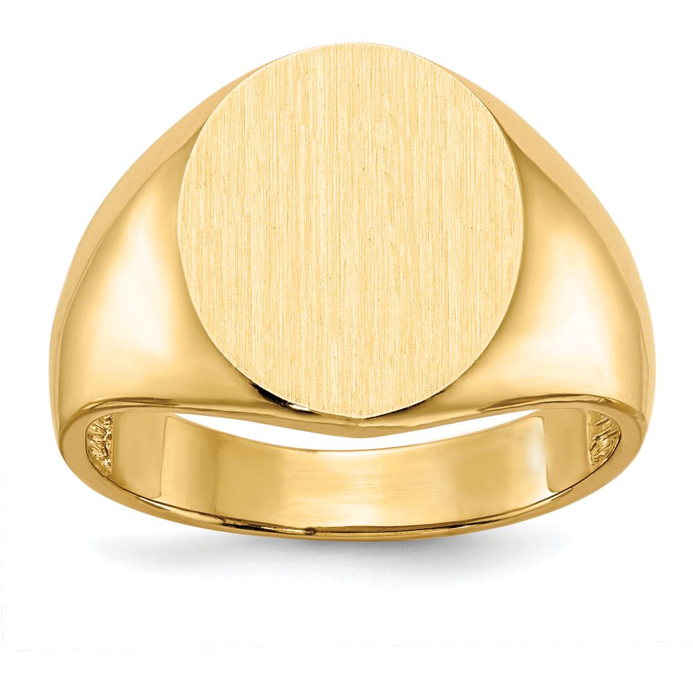 10K Yellow Gold Men's Signet Ring with Satin Finish and Engravable Top - 15x13.5mm