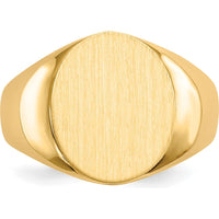 10K Yellow Gold Men's Signet Ring with Satin Finish and Engravable Top - 15x13.5mm