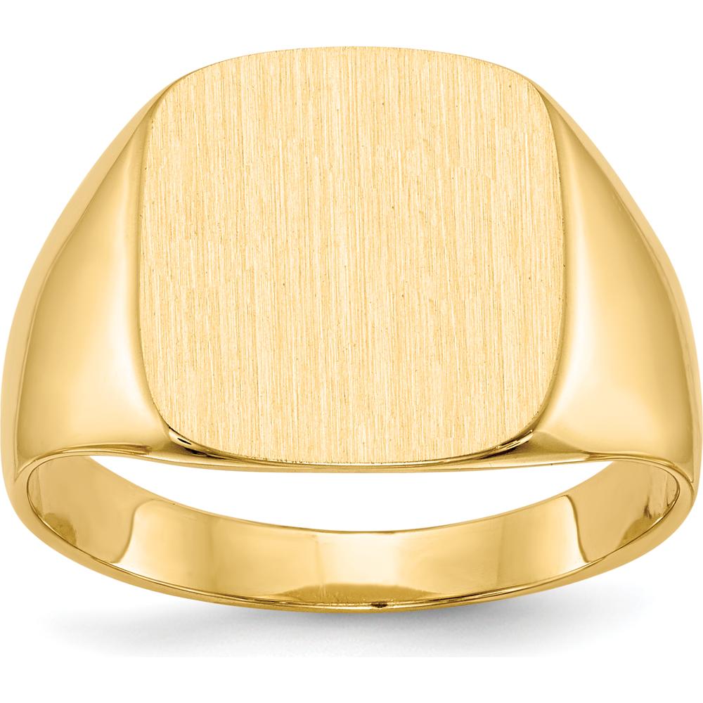 10K Yellow Gold Men's Signet Ring with Satin Finish and Polished Brushed Detail