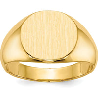 10K Yellow Gold Men's Signet Ring with Satin Finish - Engravable 12.5x13.5mm Top