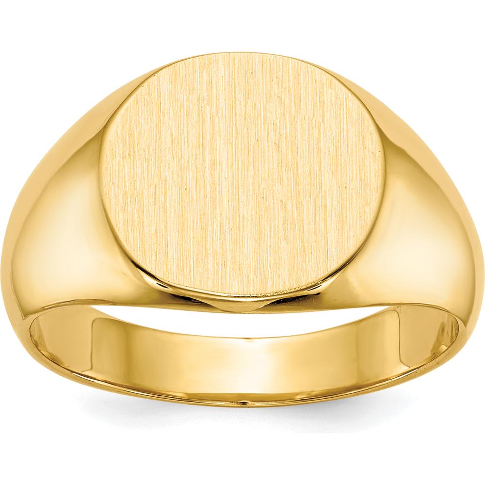 10K Yellow Gold Men's Signet Ring with Satin Finish - Engravable 12.5x13.5mm Top