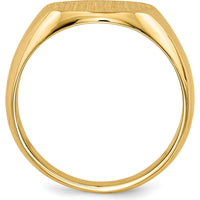10K Yellow Gold Men's Signet Ring with Satin Finish - Engravable 12.5x13.5mm Top