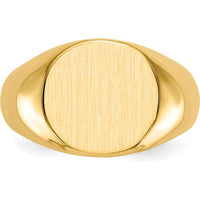 10K Yellow Gold Men's Signet Ring with Satin Finish - Engravable 12.5x13.5mm Top
