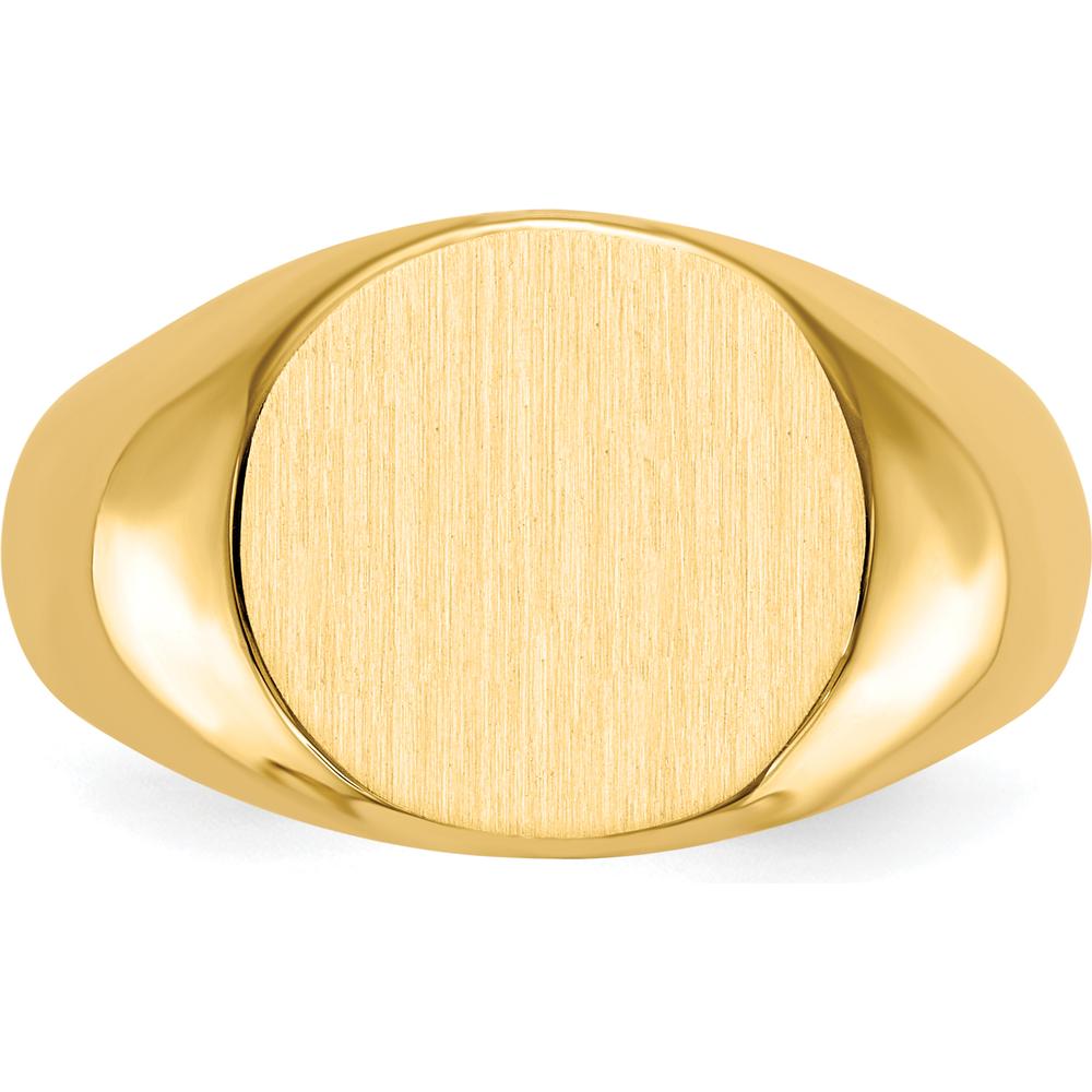 10K Yellow Gold Men's Signet Ring with Satin Finish - Engravable 12.5x13.5mm Top