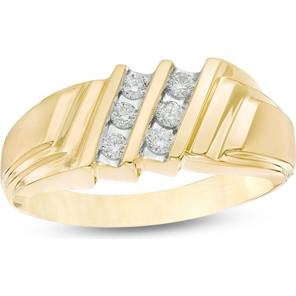 10K Yellow Gold Men's Two-Tone Channel Set Round Diamond Band - 0.27 Carat Total Diamond Weight by Auriventus