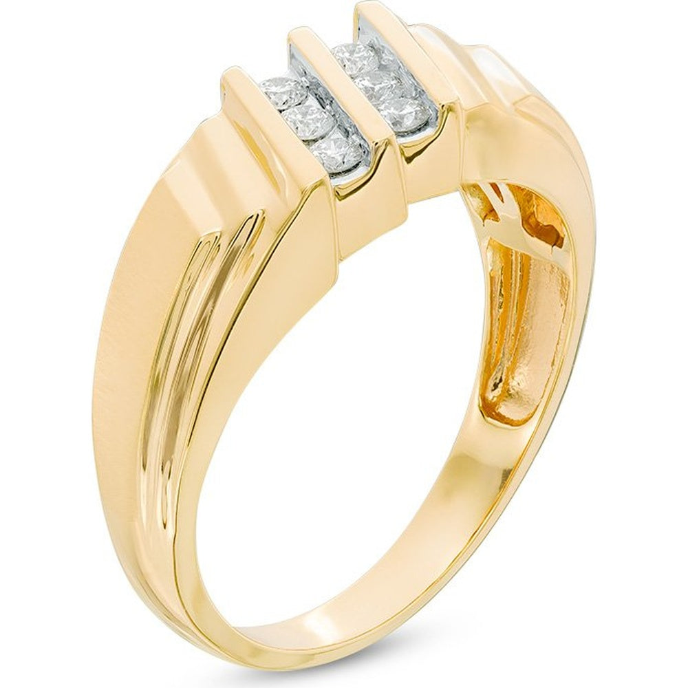 10K Yellow Gold Men's Two-Tone Channel Set Round Diamond Band - 0.27 Carat Total Diamond Weight by Auriventus