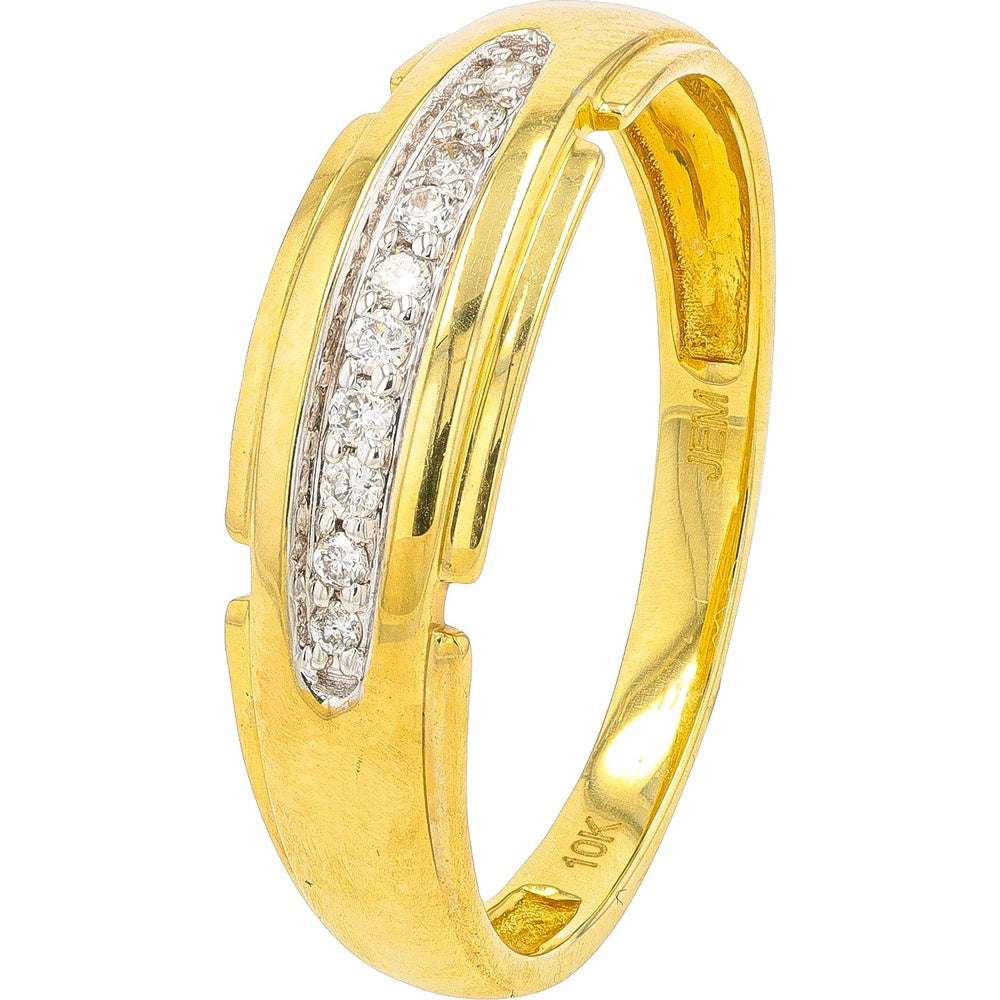 10K Yellow Gold Men's Wedding Band with Channel-Set Round Diamonds - 0.10 Carat Total Diamond Weight