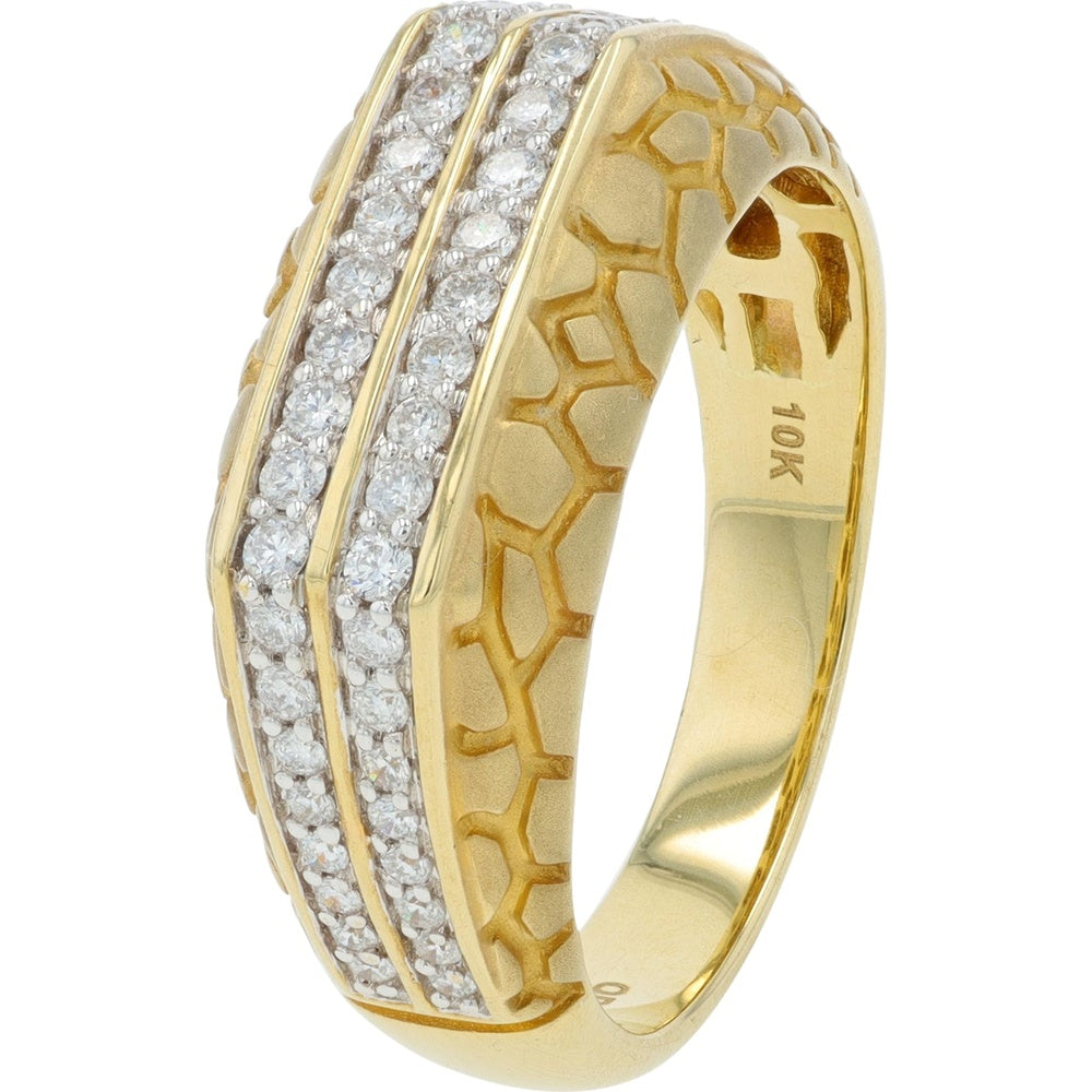 10K Yellow Gold Men's Wedding Band with Three-Row Channel-Set Round Diamonds - 0.50 Carat Total Diamond Weight