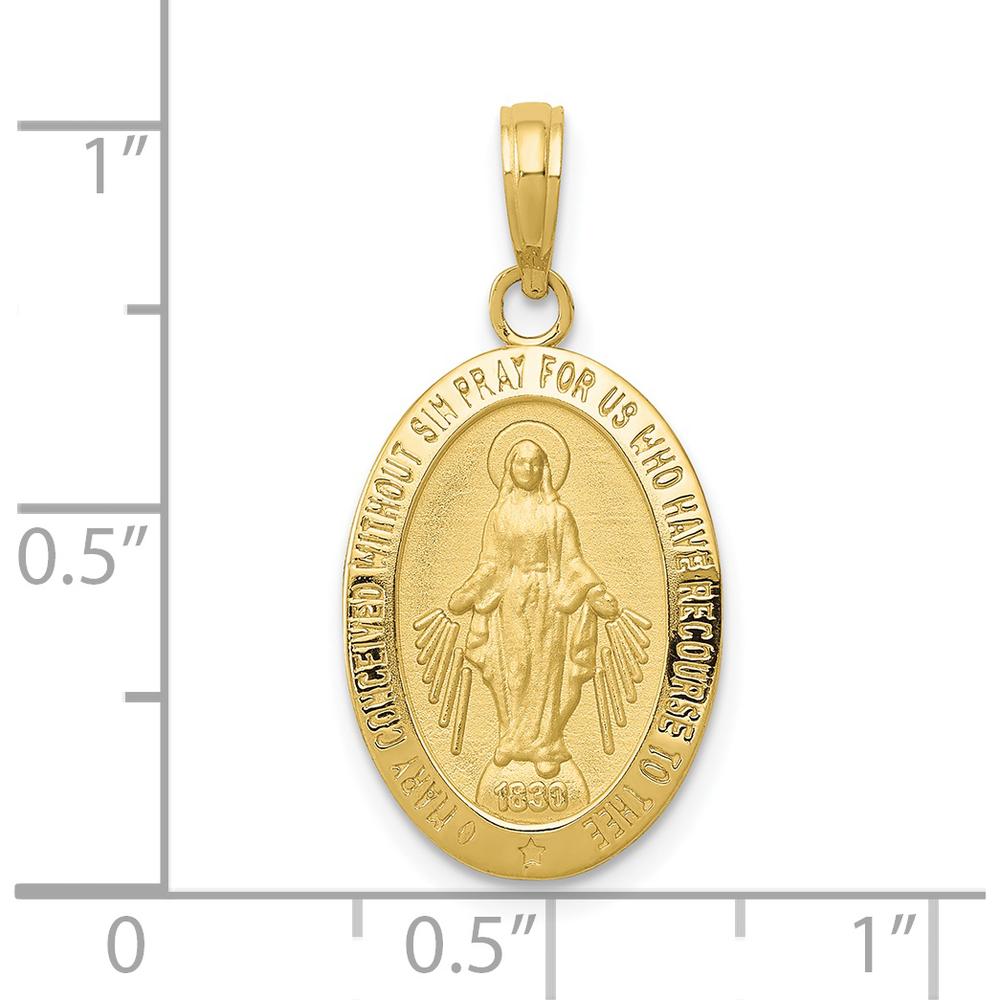 10K Yellow Gold Miraculous Medal Pendant with Engraved Virgin Mary - 27mm Length