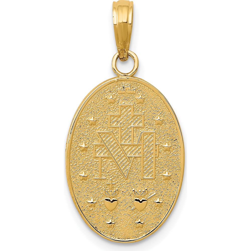 10K Yellow Gold Miraculous Medal Pendant with Engraved Virgin Mary - 27mm Length