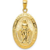 10K Yellow Gold Miraculous Medal Pendant with Satin and Polished Finish