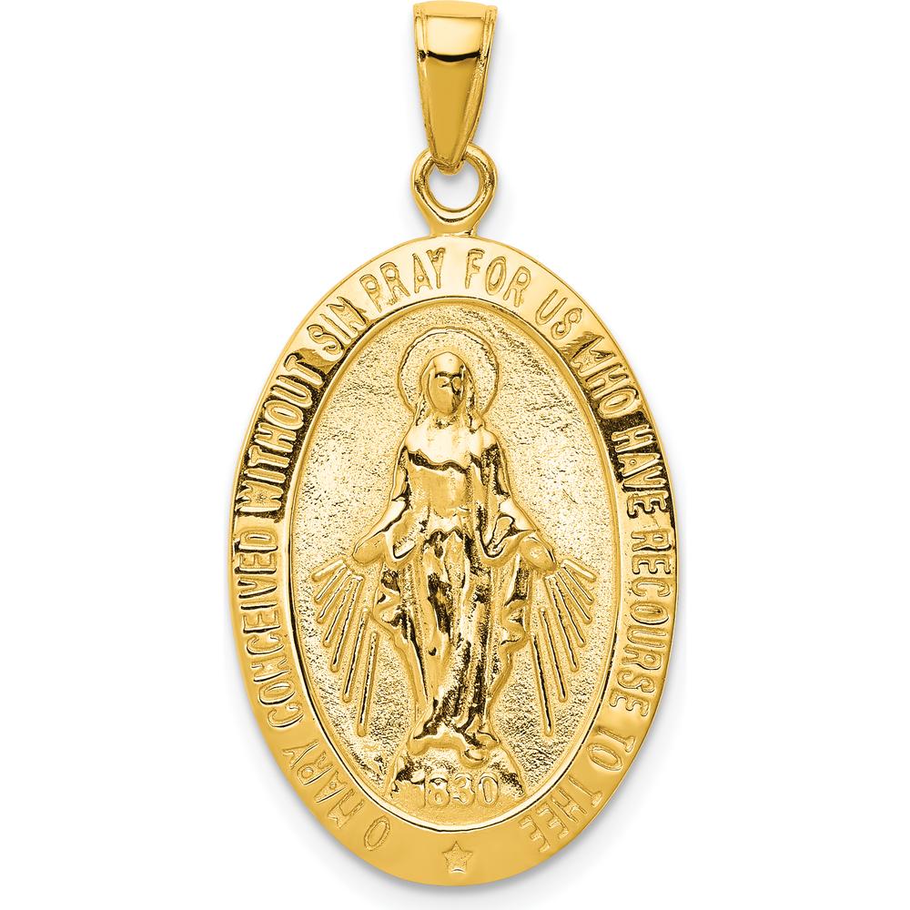 10K Yellow Gold Miraculous Medal Pendant with Satin and Polished Finish