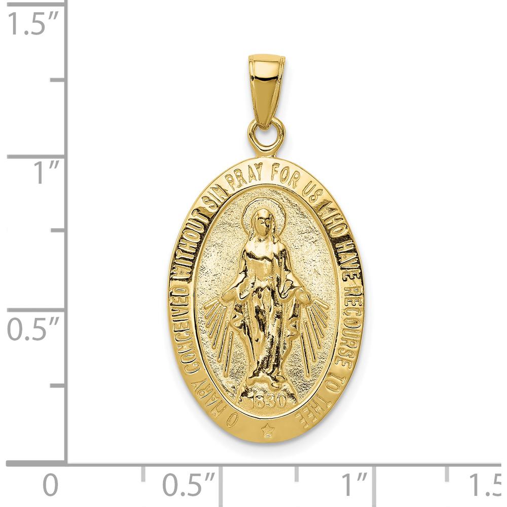 10K Yellow Gold Miraculous Medal Pendant with Satin and Polished Finish