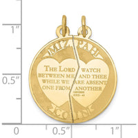 10K Yellow Gold Mizpah Charm Pendant - Polished Finish, 29mm Length