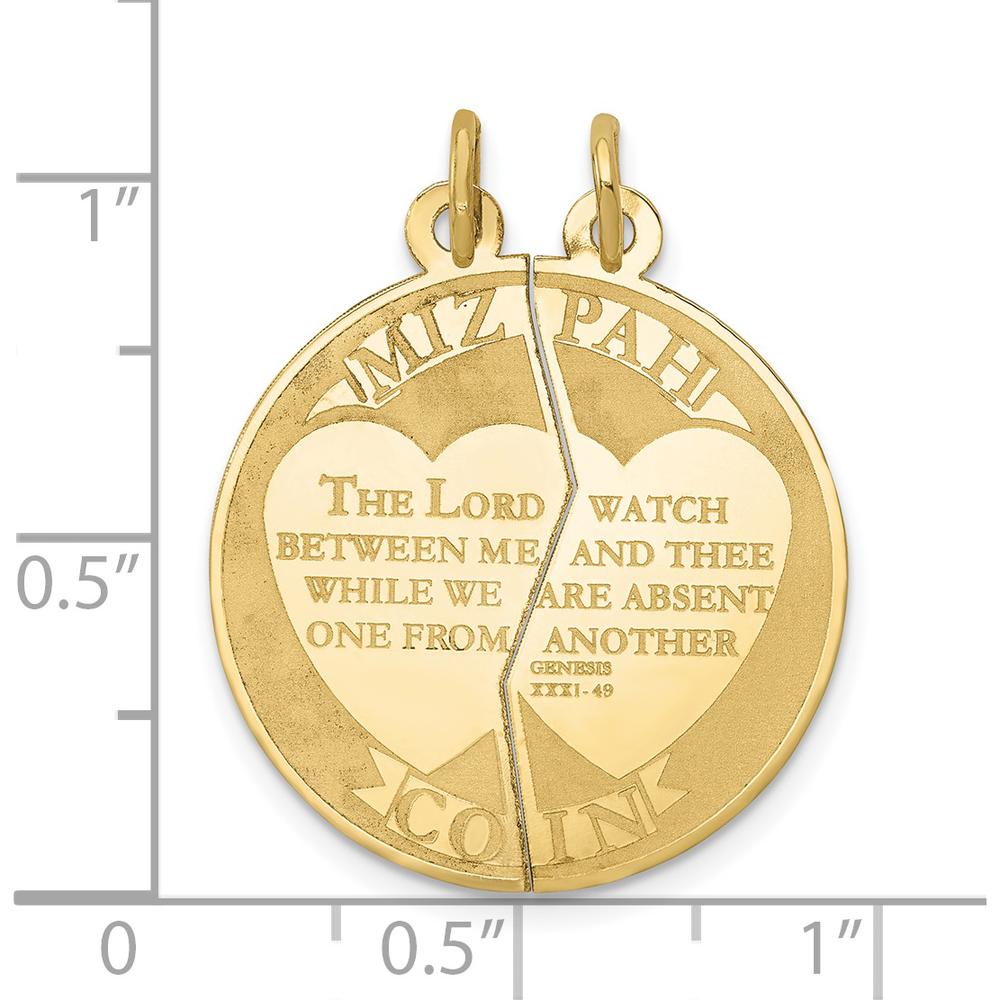 10K Yellow Gold Mizpah Charm Pendant - Polished Finish, 29mm Length