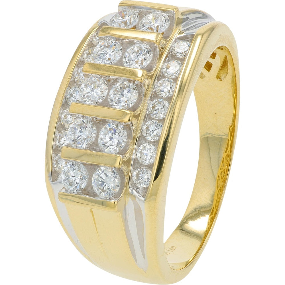 10K Yellow Gold Modern Grid Band with Channel-Set Round Lab Grown Diamonds - 1.50 Carat Total Diamond Weight
