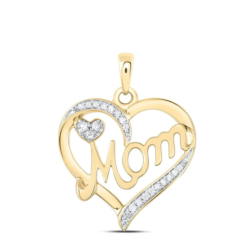 10K Yellow Gold “Mom” Open Heart Pendant with Pavé-Set Round Diamonds - 1/10 Carat Total Diamond Weight