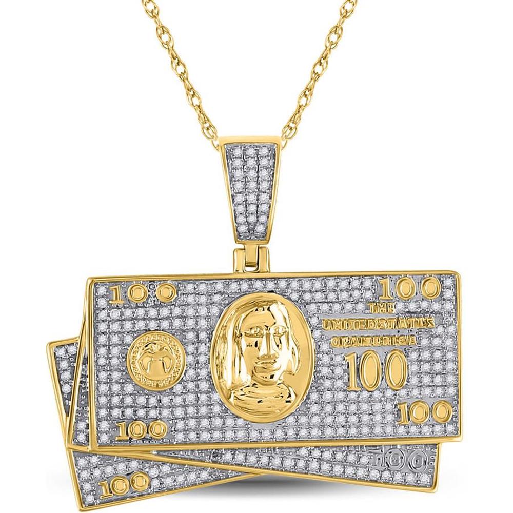 10K Yellow Gold Money Stack Charm Pendant with Round Pave Set Diamonds - 3/4 Carat Total Diamond Weight