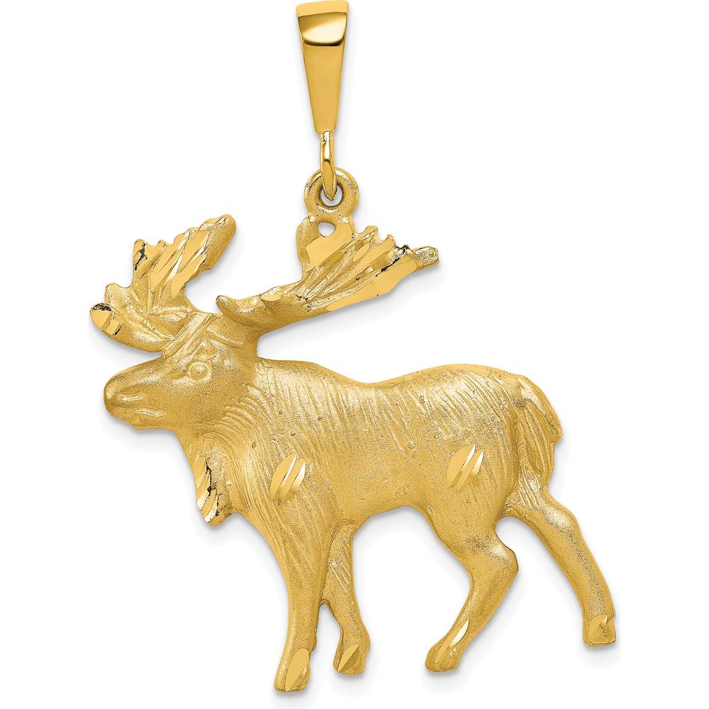 10K Yellow Gold Moose Charm Pendant - 35mm Length