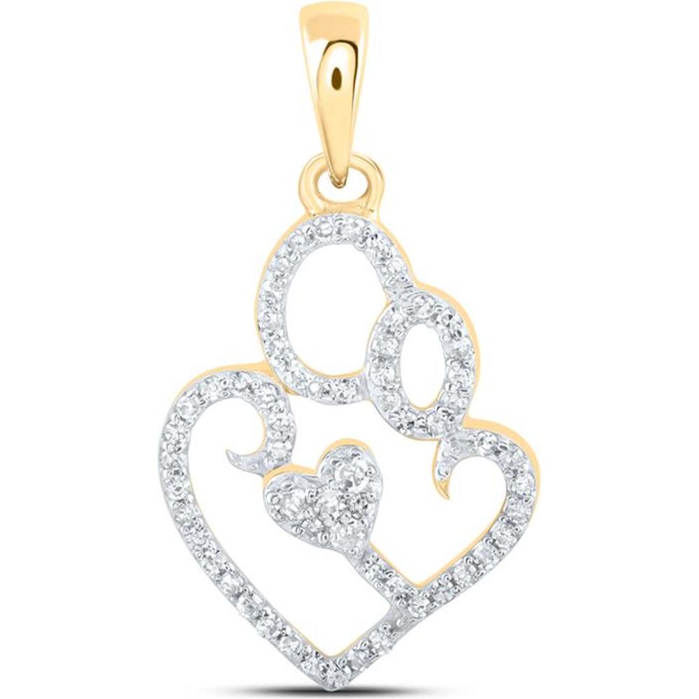 10K Yellow Gold Mother and Child Heart Pendant with Prong-Set Round Diamonds - 1/8 Carat Total Weight