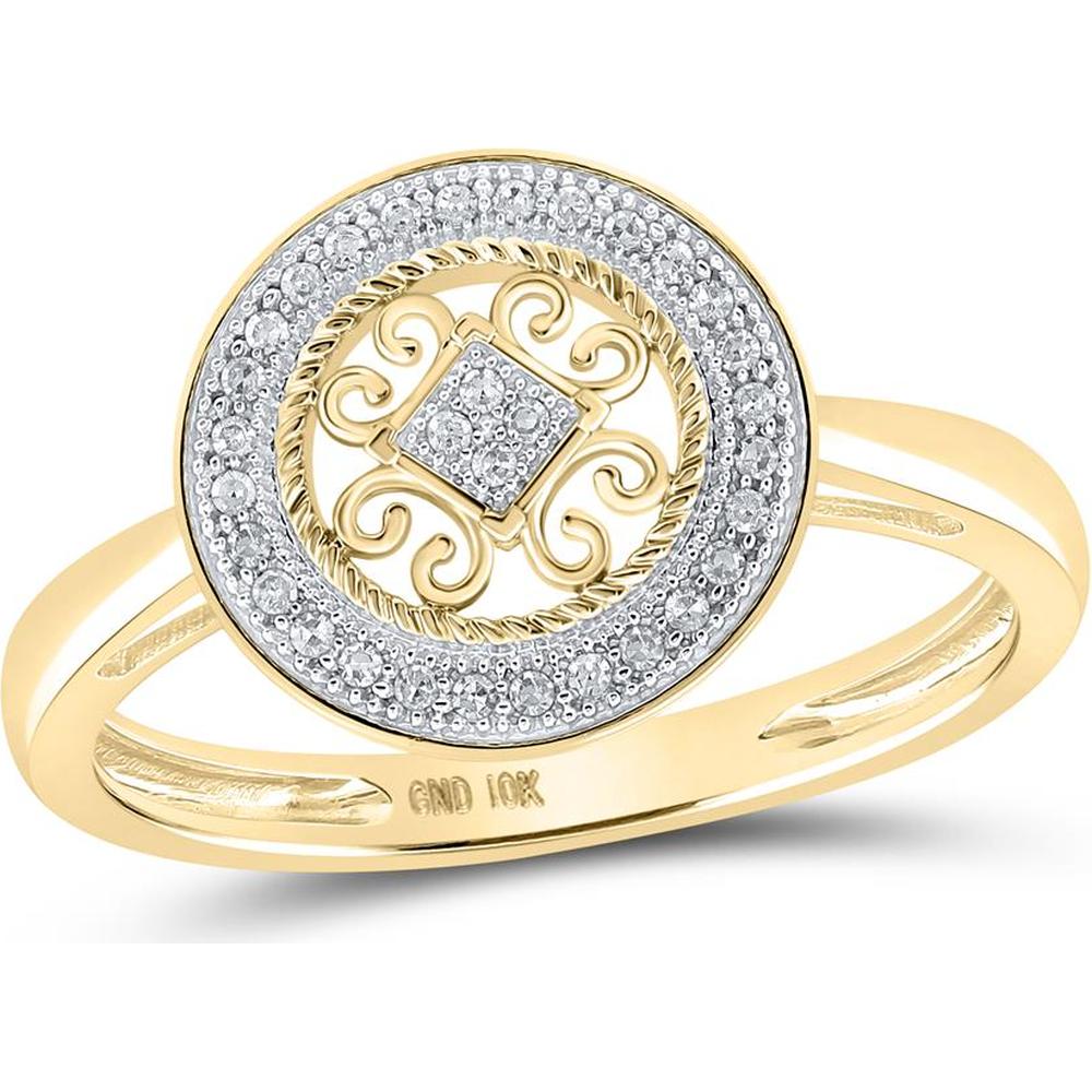 10K Yellow Gold Motif Circle Ring with Illusion-Set Round Diamonds - 0.10 Carat Total Diamond Weight