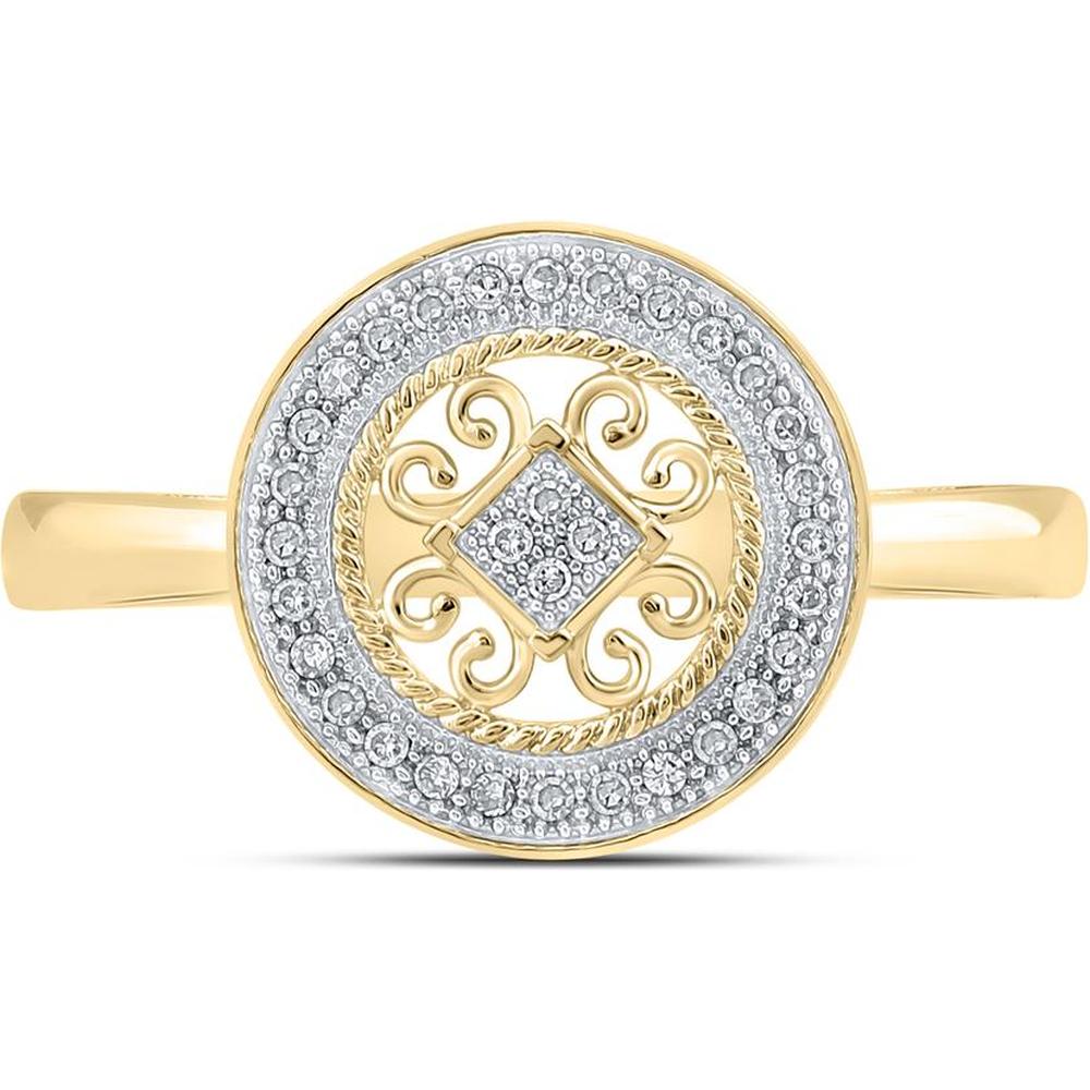 10K Yellow Gold Motif Circle Ring with Illusion-Set Round Diamonds - 0.10 Carat Total Diamond Weight