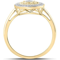 10K Yellow Gold Motif Circle Ring with Illusion-Set Round Diamonds - 0.10 Carat Total Diamond Weight