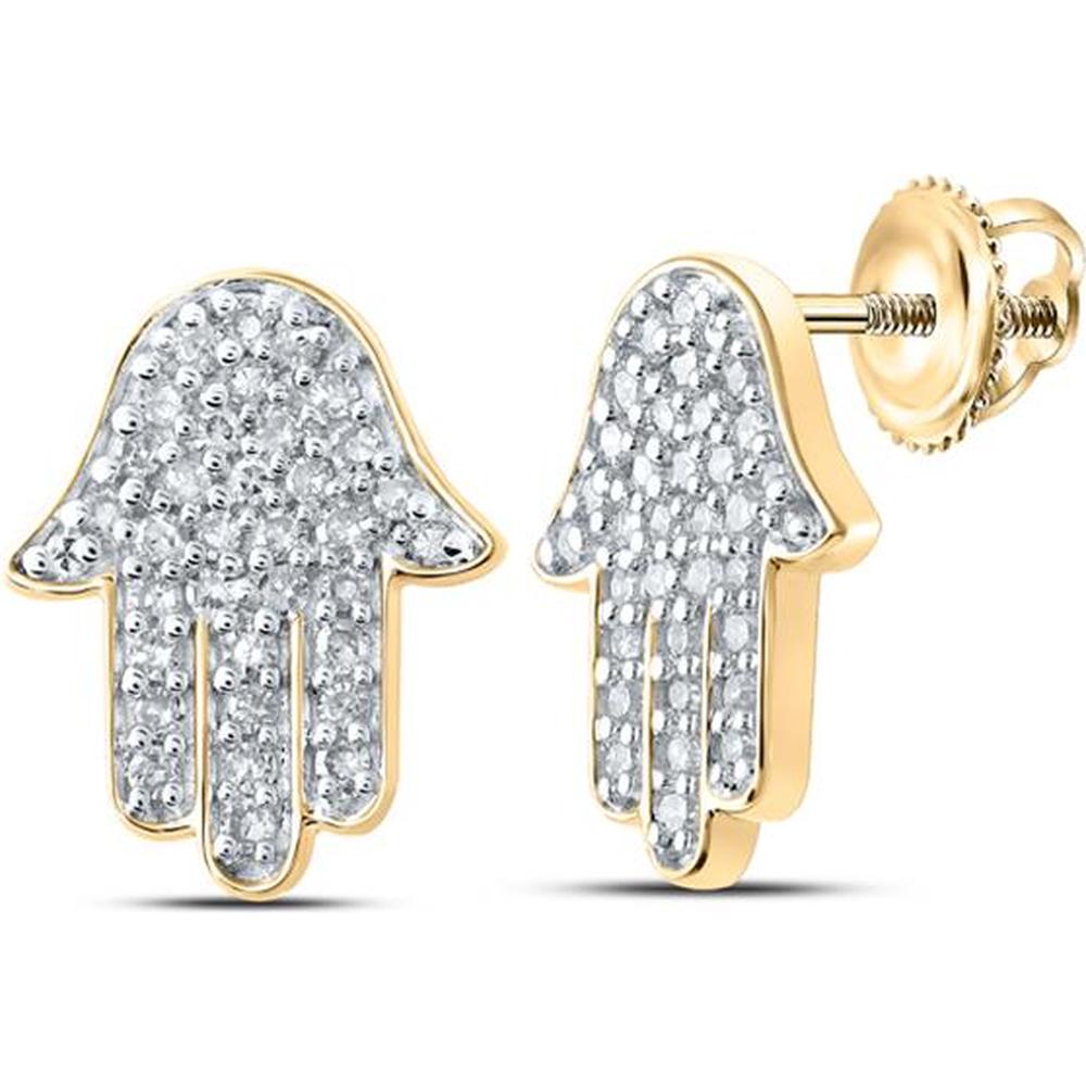 10K Yellow Gold Motif Hamsa Stud Earrings with Prong-Set Round Diamonds - 0.20 Carat Total Diamond Weight