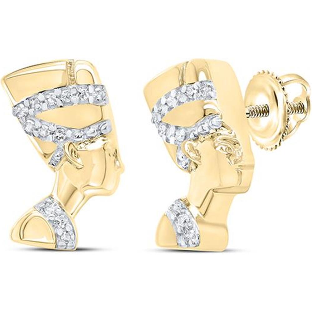 10K Yellow Gold Motif Stud Earrings with Pavé Set Round Diamonds - 1/20 Carat Total Diamond Weight