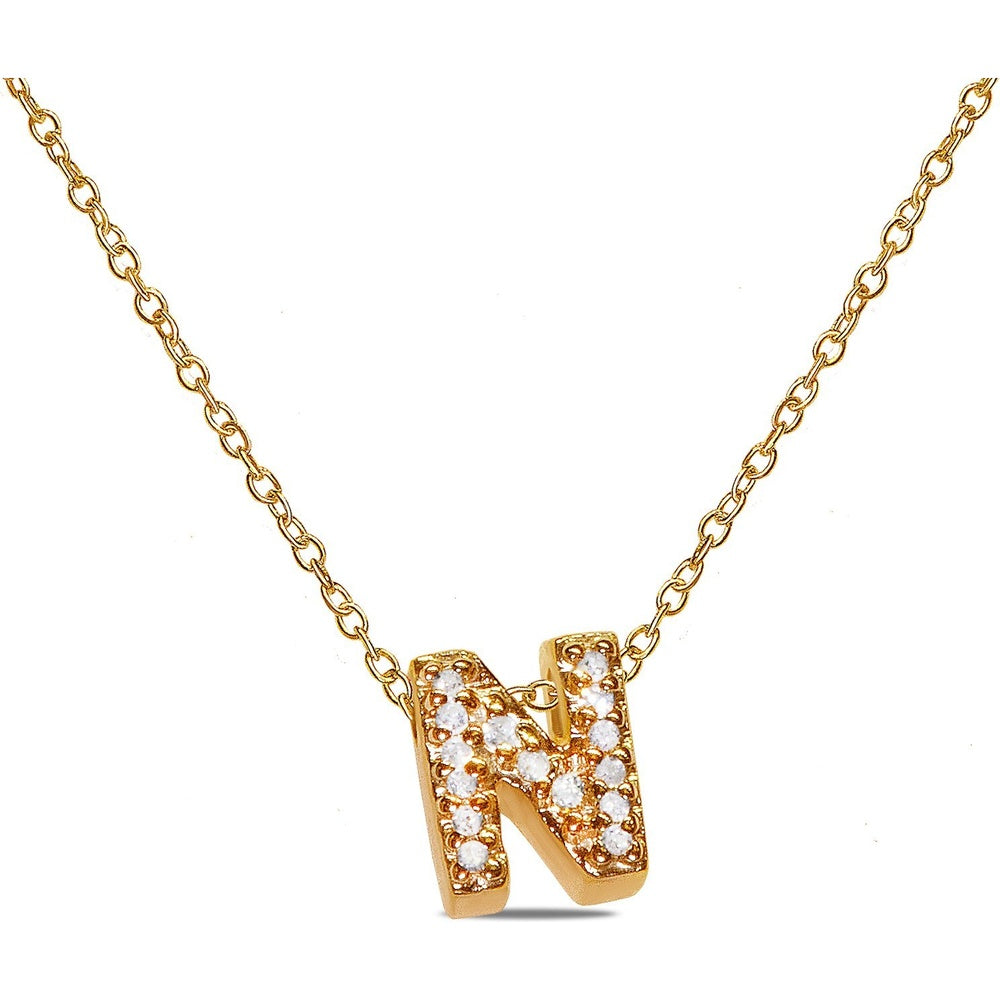 10K Yellow Gold "N" Initial Pendant with Prong-Set Round Diamonds - 0.06 Carat Total Diamond Weight by Auriventus