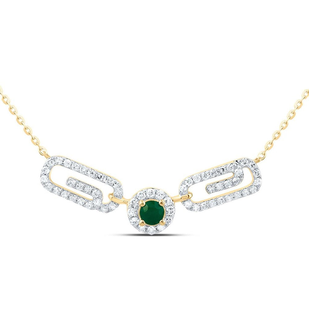 10K Yellow Gold Natural Diamond 3 mm Emerald Paper Clip Necklace(18 Inch) - 3/8 Carat Total Diamond Weight