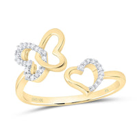 10K Yellow Gold Natural Diamond Butterfly Heart Ring - 1/10 Carat Total Diamond Weight